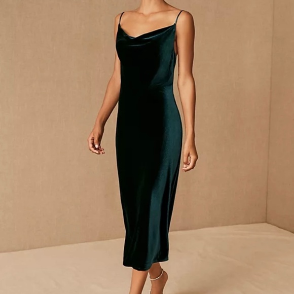 NWT BHLDN Jenny Yoo Bentley Emerald Green Velvet Midi Dress - Picture 1 of 6